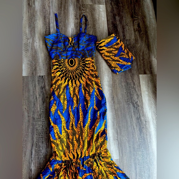 BLUE CASUAL DRESS WITH PINK/ORANGE ACCENT main image 0